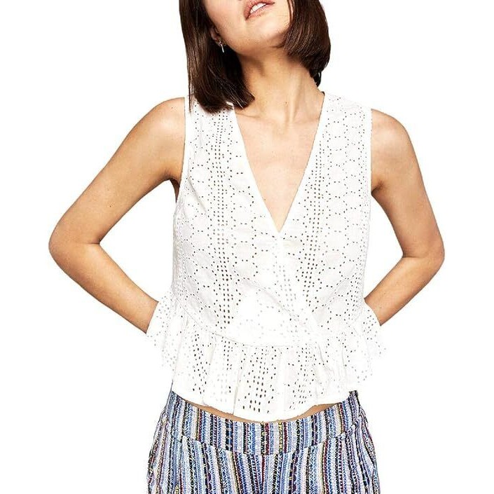 Bcbgeneration White Eyelet Sleeveless Peplum V-Neck Blouse